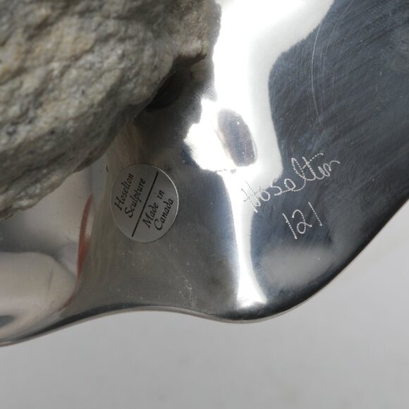 Vintage Hoselton Polished Aluminum Flying Goose Bird Sculpture Signed Art Stone - Picture 8 of 11